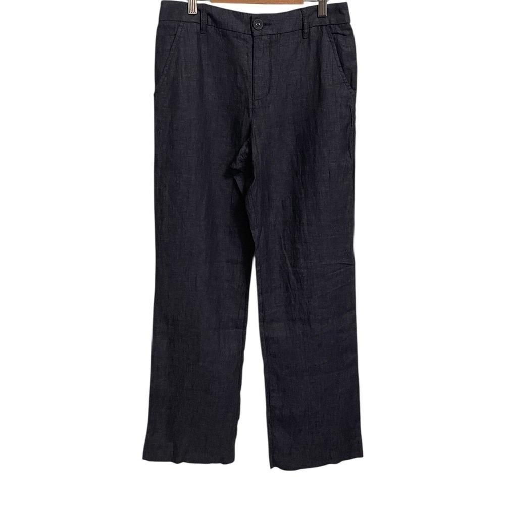 Garnet Hill 100% European Flax Linen Straight Leg Pants Blue Grey Size 2 NWT